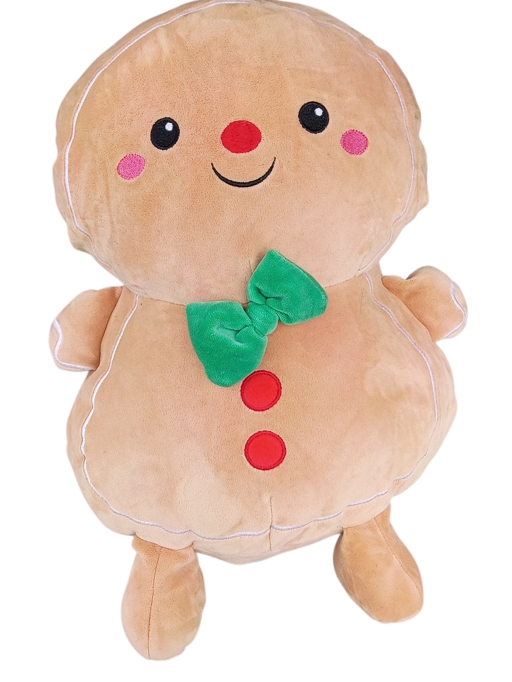 Gingerbread Plush Toy with Green Bow - Kids Stuffed Animal